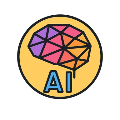 AI logo for social media, geometric brain icon, polygonal facets, contained in a round badge, modern and professional sticker
