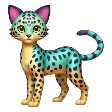 Colorful iridescent exotic esoteric patterned Gradients-colored realistic elegant lanky feminine cute pretty Liepard-Litten-Purrloin-Sprigatito-Pokémon-fusion-creature (full body) sticker