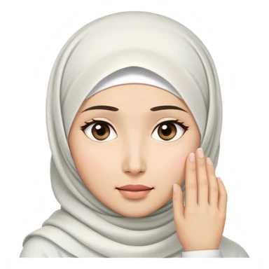 a white asian Muslim woman are thinking something. Her eyes rolling to up right. Her hand touching face. sticker