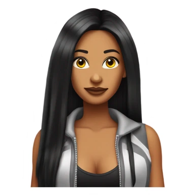 Tanned woman with long black hair dressed in Y2K hip hop hair, makeup, and neon attire sticker