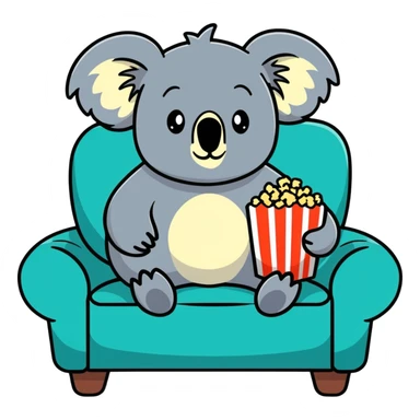 Koala sitting on the couch eating popcorn watching tv sticker