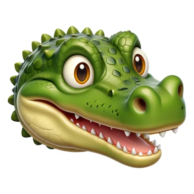 cinematic-realistic-cute-crocodile-portrait-emoji,-head-tilted-playfully-and-inquisitively,-featuring-a-robust,-well-defined-build-with-intricately-detailed,-glossy-olive-green-scales-and-a-surprisingly-endearing-face-with-round,-sparkling eyes sticker
