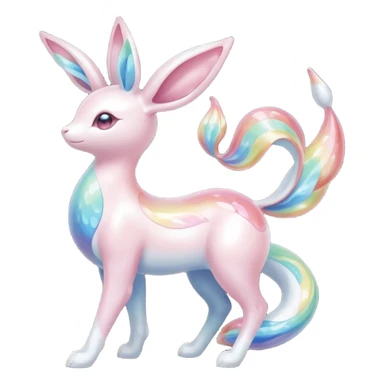 Pearlescent Milky-White Opalescent Rainbow-Tinted Soft-Glowing Celestial Sylveon-Milotic-Cresselia-Fakémon-creature (full body) sticker