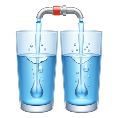 3D illustration of two glasses of water — one cold, one hot, with a thermometer inside each. Particles dissolving faster in hot water, slower in cold. Minimalist, clean, bright, modern 3D icon style. sticker
