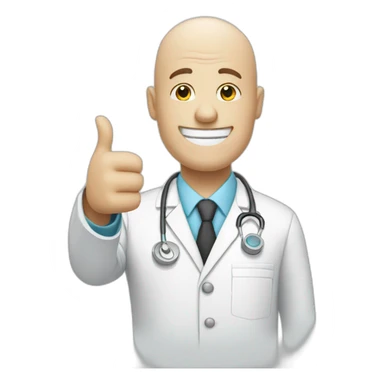 White bald dentist with thumb up sticker
