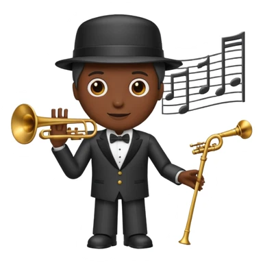 robot a sophisticated and elegant emoji that represents orchestration and arrangement. The design should feature a conductor’s baton, musical notes, and a symphonic score, symbolizing the process of arranging and orchestrating music. Incorporate instruments like a violin, trumpet, sticker