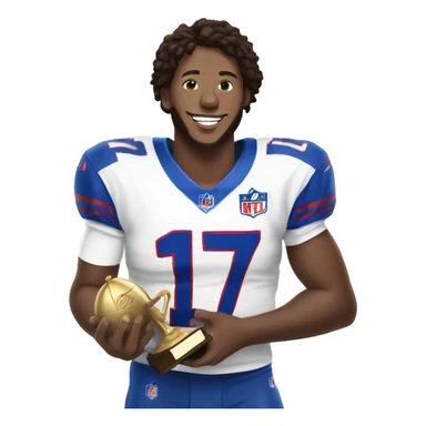 Josh Allen in jersey number 17, holding a trophy sticker