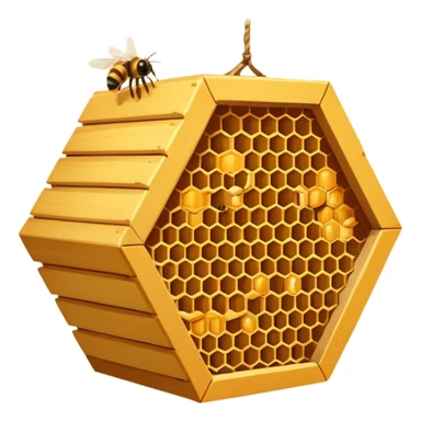 A small hive nestled between tree branches with worker bees. sticker
