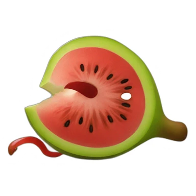 Eating a red kiwi fruit sticker