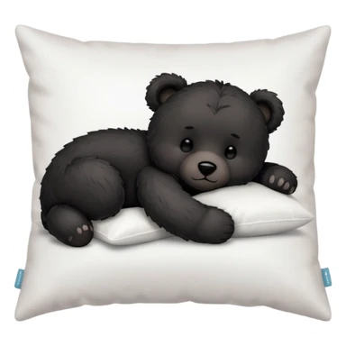 Cute black fluffly teddy bear sleeping on a White pillow sticker
