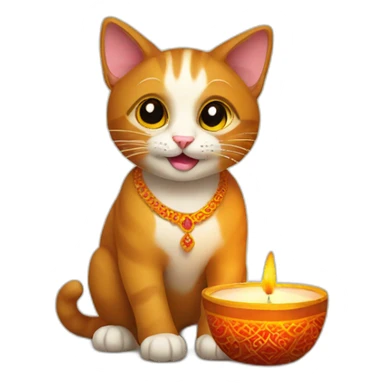 Cat with Diwali sticker