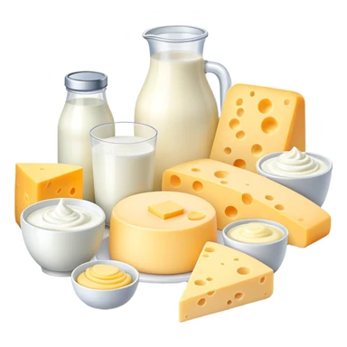 dairy products assortment with milk, cheese, yogurt, and butter sticker