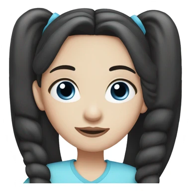 girl with pale skin black straight hair in two ponytails and blue eyes sticker