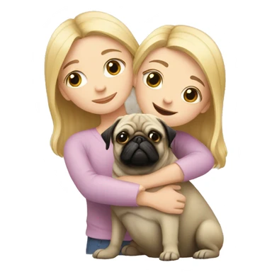 girl with blond hair hugs a pug sticker