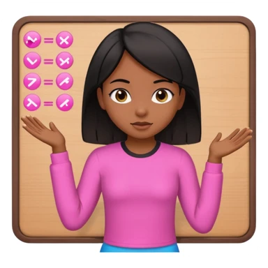 a brown skin teachers with hair that stop at elbows girl with black straight like hair wearing pink not hot pink 2 piece set teaching up on a board sticker