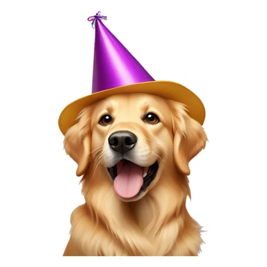 Golden retriever dog with birthday hat sticker