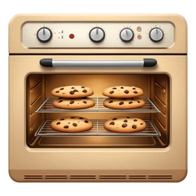 Realistic vintage beige oven with chocolate chip cookies baking inside of it. sticker