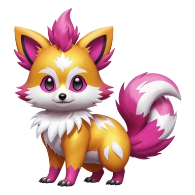 Electric realistic shiny glittery shimmering shimming snowy white pink magenta feathery Fennekin-Growlithe-Furret-Electrike-fusion-Fakemon-Digimon-Pokémon-creature (full body) sticker