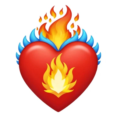 Hazme el corazón rojo y con fuego y que el fuego sea azul verdoso sticker