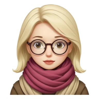 A shy woman with big round glasses and thick scarf, blushing from the cold. sticker