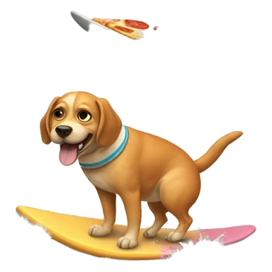 Dog riding a surfboard eating pizza sticker