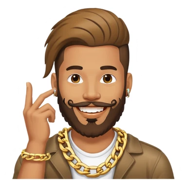 A guy from New York City with a beard and very, very shiny teeth and a rap chain sticker