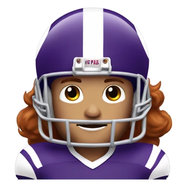 Redhead jesus playing American football wearing purple number 14 sticker