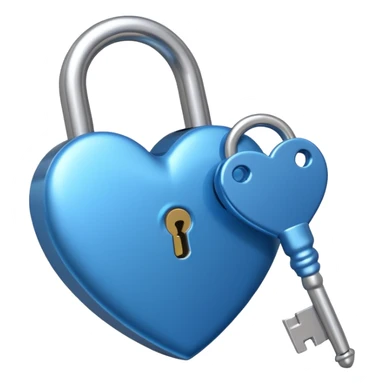 A blue heart-shaped lock with a silver key sticker