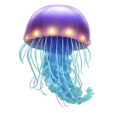 A softly glowing jellyfish (🌊🪼) drifting peacefully in the ocean depths, its tentacles gently trailing behind, symbolizing serenity, mystery, and the beauty of underwater life. sticker