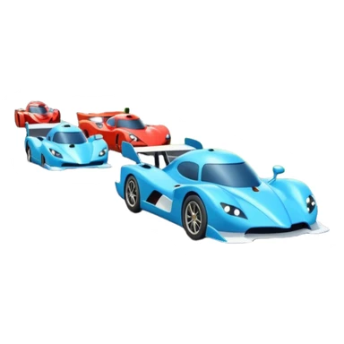 A busy highway with cute fast-moving racing cars with active aero canards surrounded by green fields and distant mountains under a bright blue sky sticker