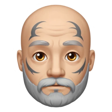 bald grey bearded man with face tattoo sticker