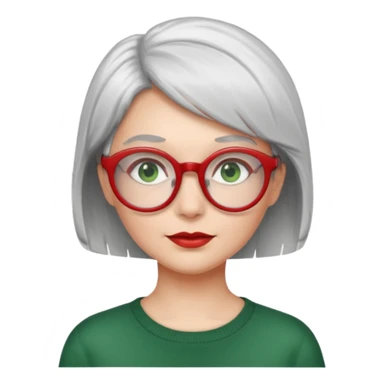 visage femme a lunettes pas épaisse ronde rouge avec cheveux courts gris-blancs aux yeux verts sticker