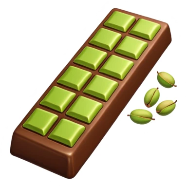 a half-eaten chocolate bar. chocolate filling - pistachio paste green sticker