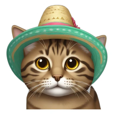 brown gray tabby cat wearing a sombrero sticker