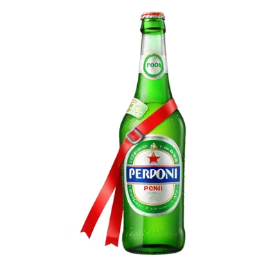 Glass bottle Peroni with red marketing tape sticker