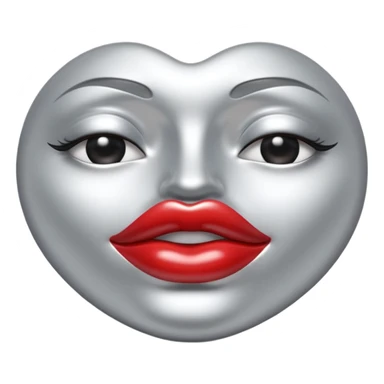 A seductive pair of slightly parted lips emoji made of liquid silver chrome, smooth glossy metallic surface, soft sensual curves, subtle reflections, luxury sexy aesthetic, minimal iOS emoji style, centered composition, clean white background, soft studio lighting, no text sticker