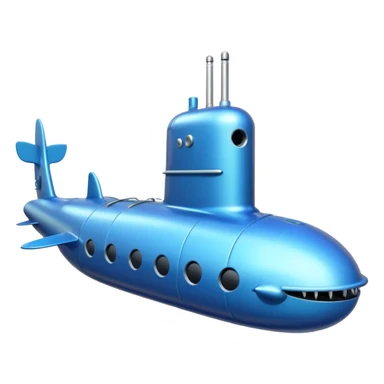 A sleek blue military-style submarine with fins and sonar dish.















 sticker