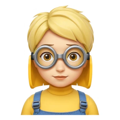 Minion emoji with a round head like normal emojis and a smurk like this emoji but a minion so basically that emoji with the goggles and the hair and not a funny head shape 😏 it should look like an actual minion not a human with African braids and a female minion  make them feminine  sticker