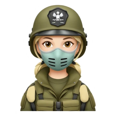woman soldier without cap wearing mouth mask sticker