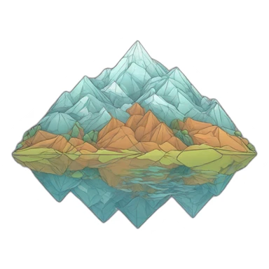 geometric mountain landscape, contour, shirt design, 2d sticker