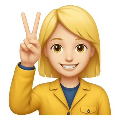 minimalist peace sign hand emoji, yellow, cartoon, two fingers sticker