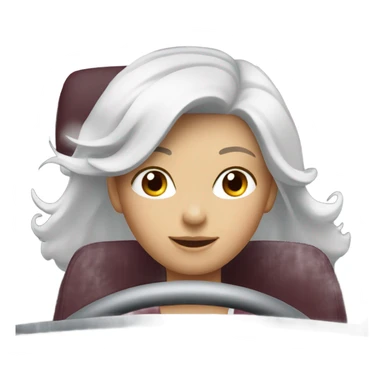 White car with a burgundy haired girl driving sticker