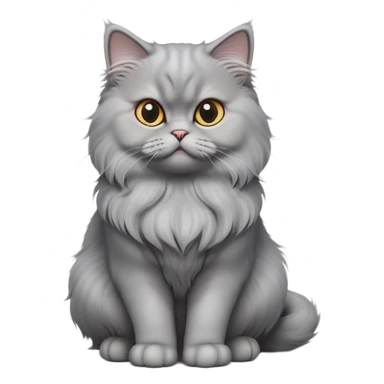 cinematic-[grey persian cat]-realistic-full-body-sitting-emoji,-tail-curled-playfully-around-its-paws,-head-tilted-dramatically,-fluffy-[grey]-fur,-simplified-yet-realistic-focused-features,-highly-detailed,-glowing-with-an-almost-sarcastic-glow sticker