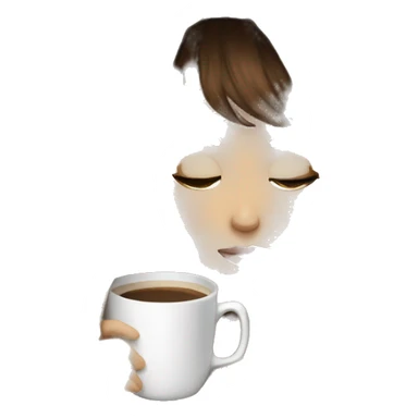 girl inside a blanket sipping coffee eyes closed white skin, brown hair and bangs sticker