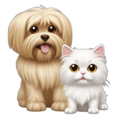 white persian cat being friends with a yorkie dog sticker