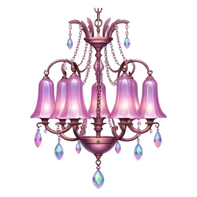 PInk iridescent Bell with chained hanging crystals with feathers CHANDELIER sticker