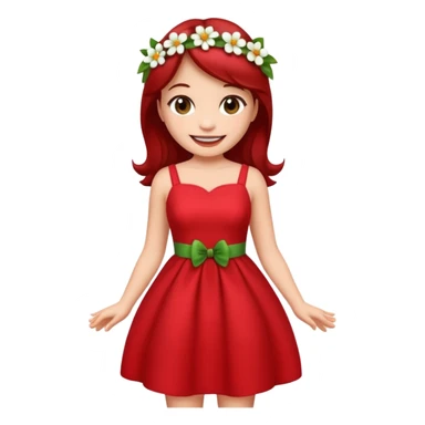 Lilo from Lilo & Stitch smiling, wearing a red dress with white flowers, apple style emoji sticker