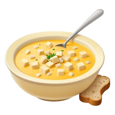 cheese soup with lard and garlic, and cubes of dry dark bread sticker