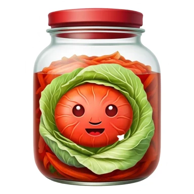 Kimchi Cinematic Realistic Kimchi Dish Emoji, depicted as spicy, fermented cabbage with vibrant red hues neatly served in a traditional jar, rendered with dynamic textures and bold, appetizing lighting. sticker