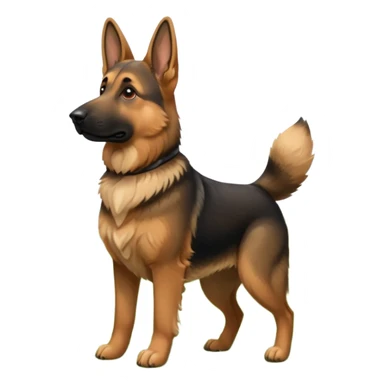 A German Shepherd standing alert on a grassy hill, looking into the distance with its ears perked. Realistic outdoor lighting, strong and intelligent expression, professional pet photography. sticker